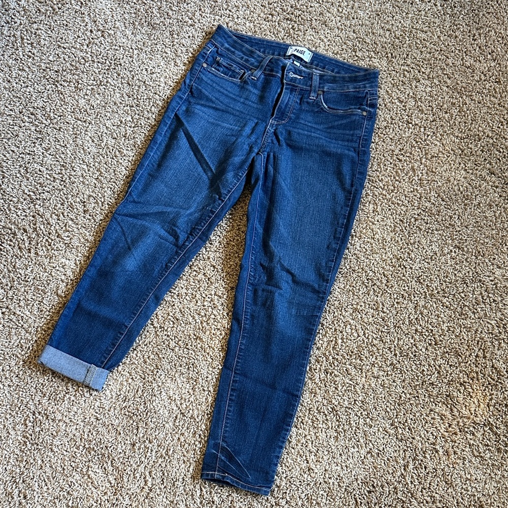 PAIGE Verdugo Crop Blue Jeans Size 27 Zach Distressed Denim